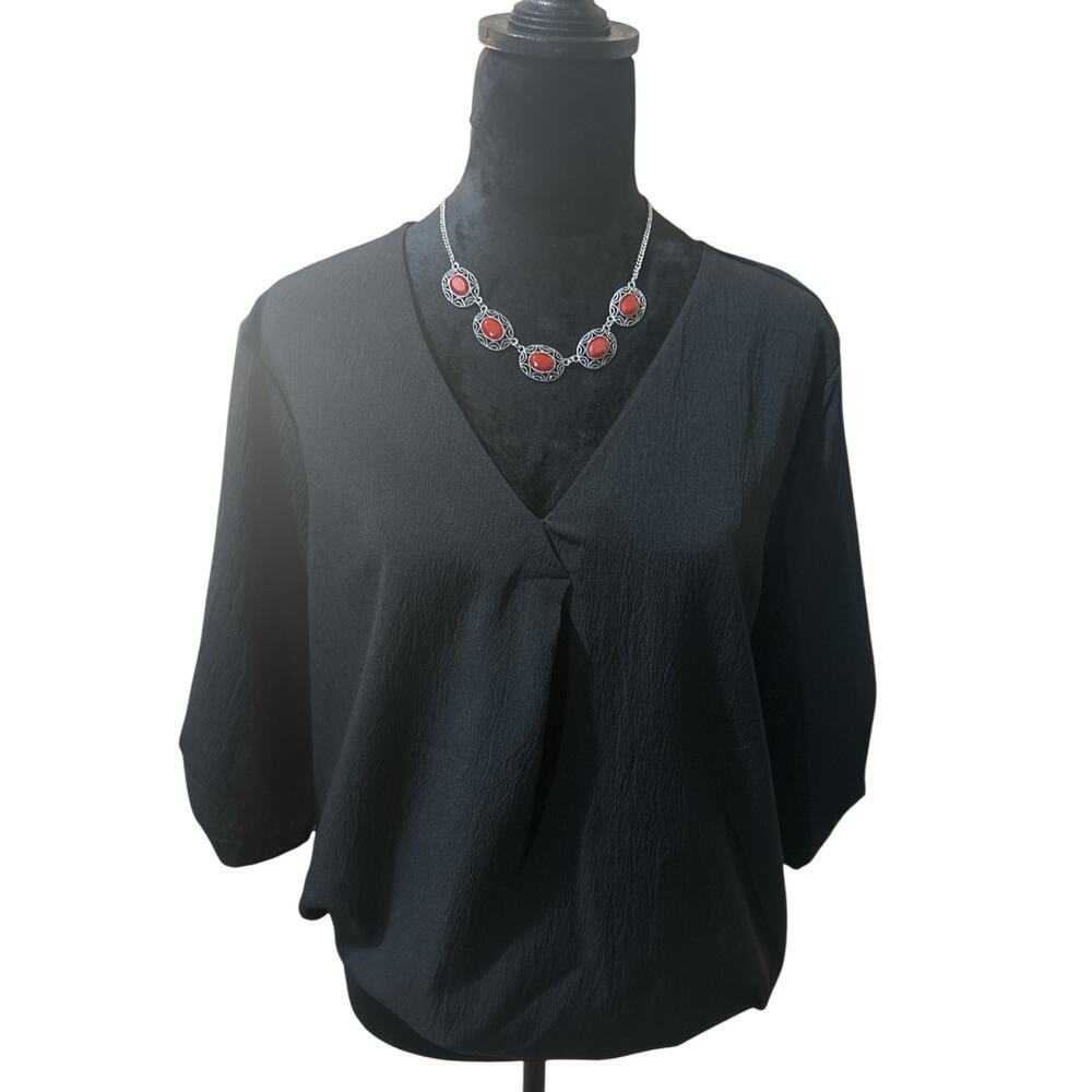 Women Sheer Black V-Neck Blouse- Size‎ XL